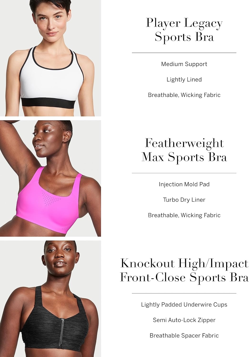 image:imageVictorias Secret Womens VSX Knockout Front Close Sports Bra High Impact Underwire 32A38DD