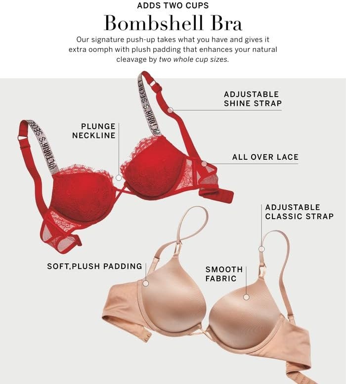 image:imageVictorias Secret Womens Very Sexy Bombshell Adds2Cups Push Up Bra Bras for Women 32A38DDDBlack Diamante