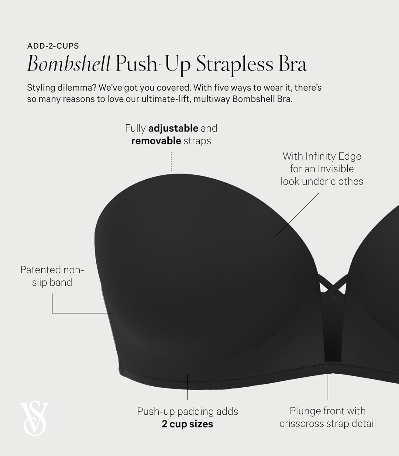 image:imageVictorias Secret Womens Very Sexy Bombshell Adds2Cups Push Up Strapless Bra Bras for Women 32A38DBlack