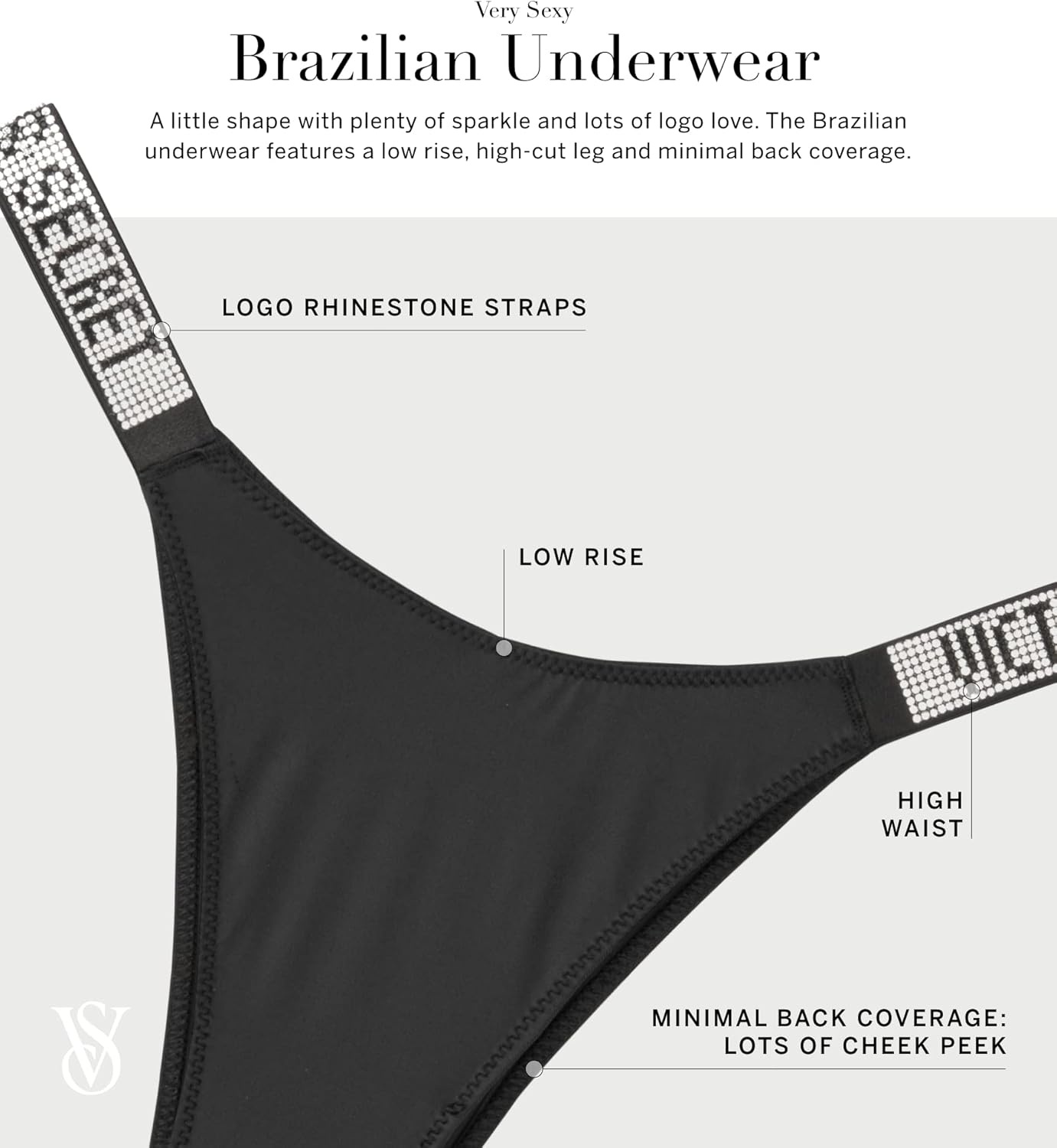 image:imageVictorias Secret Womens Very Sexy Shine Strap Brazilian Underwear Moderate Coverage Panties for Women XSXXLBlack Angel Wings