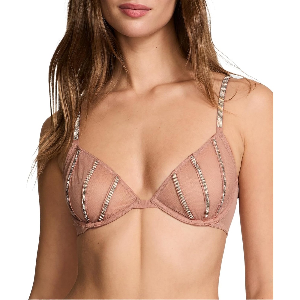 image:imageVictorias Secret Fashion Show 24 Womens Sheer Shine LowCut Demi Bra 32B38DAlmond Beige