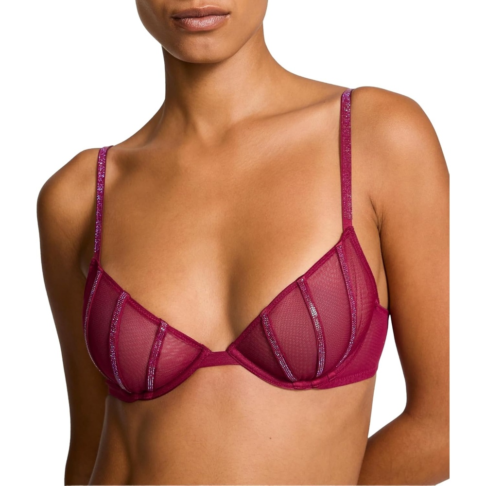 image:imageVictorias Secret Fashion Show 24 Womens Sheer Shine LowCut Demi Bra 32B38DCampari 2324360