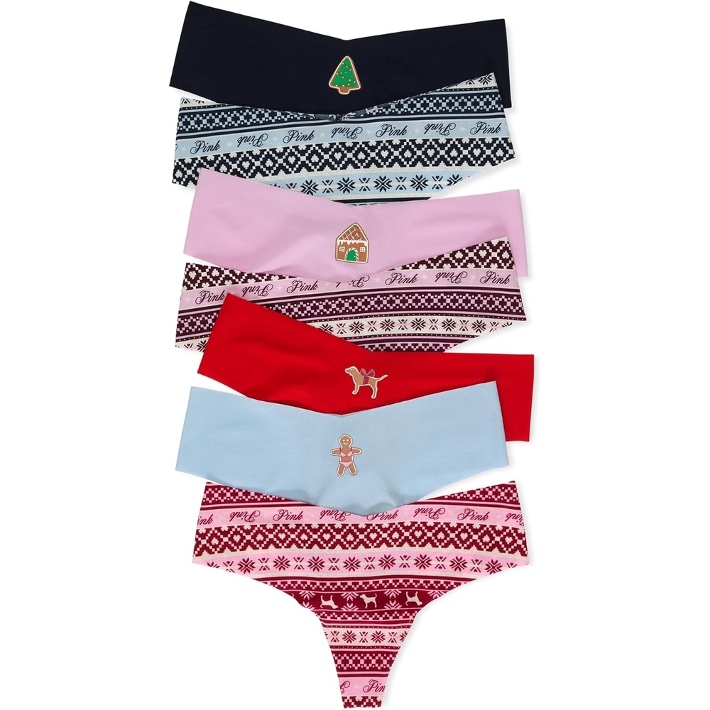 image:imageVictorias Secret PINK Womens No Show Thong Underwear Panties for Women XSXLHoliday Fair Isle Pack