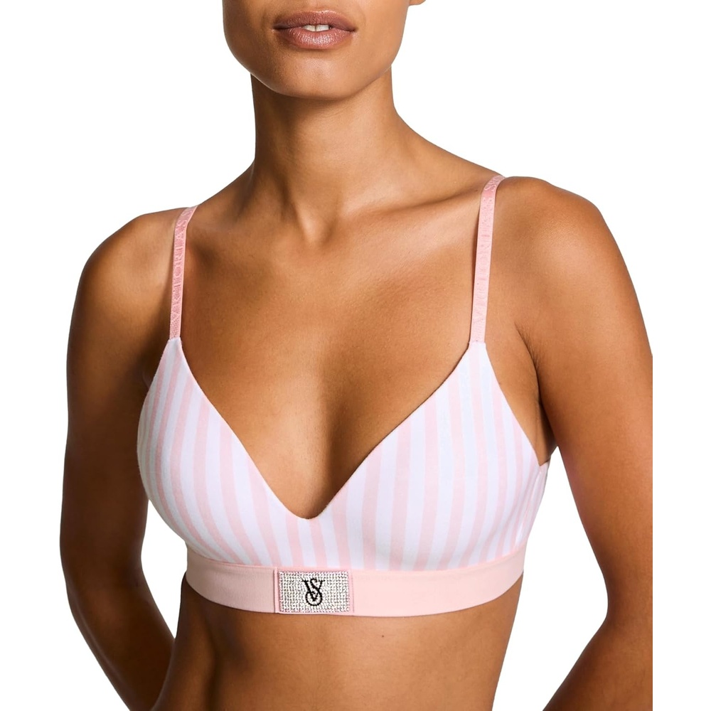 image:imageVictorias Secret Womens Lightly Lined Wireless TShirt Bra Bras for Women 32A38DDDPink Stripes Shine Patch