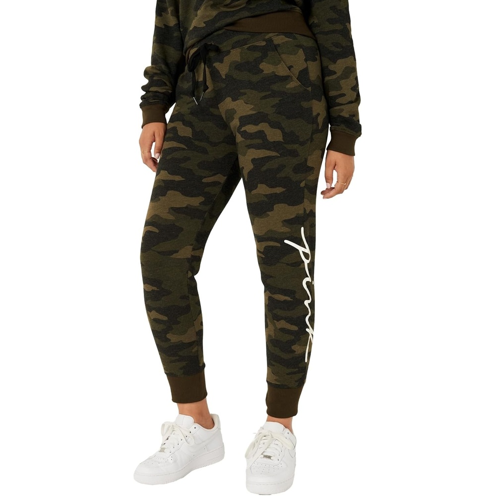 image:imageVictorias Secret Womens Pink Logo Fleece Jogger SweatpantsCarbide Camo Script Logo