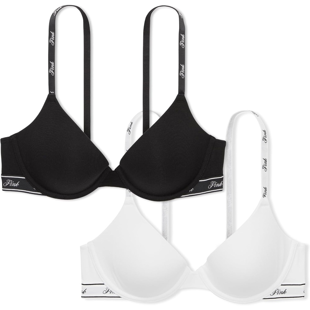 image:imageVictorias Secret Womens Pink Wear Everywhere Lightly Lined TShirt Bra Bras for Women 32A38DDBlackWhite Logo