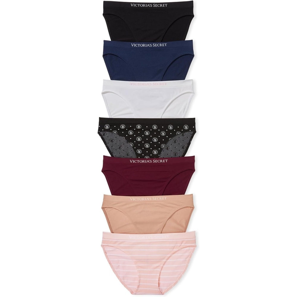 image:imageVictorias Secret Womens Seamless Bikini Underwear Moderate Coverage Panties for Women Multi Pack XSXXLBlackNoir NavyWhiteBlack Logo DotsKirPralinePurest Pink