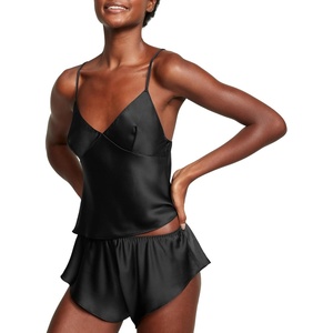 Victoria’s Secret Fashion Show ’24 Women’s Satin Open-Back Cami & Shorts Set (XS-L)(Black)