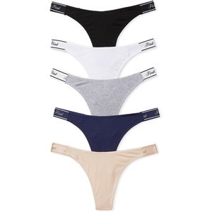 Victoria’s Secret PINK Women’s Cotton Logo Thong Underwear, Panties for Women (XS-XL)(Spring Basic Pack)