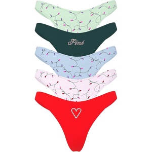 Victoria’s Secret PINK Women’s Cotton Thong Underwear, Panties for Women (XS-XL)(Holiday Lights Pack)