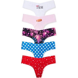 Victoria’s Secret PINK Women’s No Show Thong Underwear, Panties for Women (XS-XL)(Americana Pack)