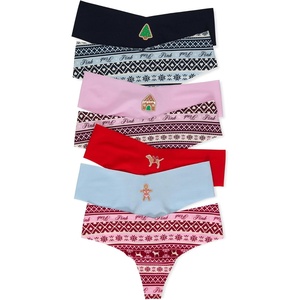 Victoria’s Secret PINK Women’s No Show Thong Underwear, Panties for Women (XS-XL)(Holiday Fair Isle Pack)