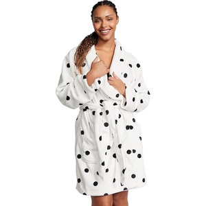 Victoria’s Secret Short Cozy Robe, Robes for Women (XS-XXL)(Black & White Sweet Dot)