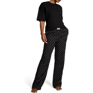 Victoria’s Secret Tee Pajama Set, Short Sleeve Cotton T Shirt and Flannel Pants, Sleepwear for Women (XS-XXL)(Black Dot)