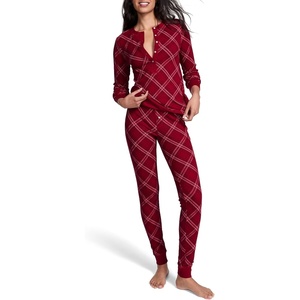 Victoria’s Secret Thermal Pajama Set, Long Sleeve Shirt and Pants, Sleepwear for Women (XS-XXL)(Red Plaid)