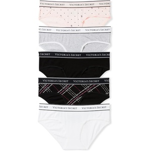 Victoria’s Secret Women’s Cotton Logo Hipster Underwear, Moderate Coverage Panties for Women, Multi Pack (XS-XXL)(Logo Waist Mix)