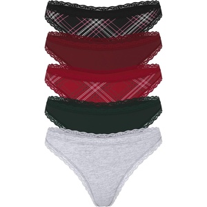Victoria’s Secret Women’s Cotton Thong Underwear, Panties for Women, Multi Pack (XS-XXL)(Plaid & Solid Mix)