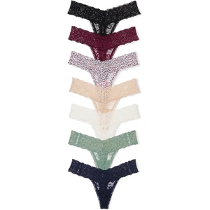 Victoria’s Secret Women’s Lace Thong Underwear, Panties for Women, Multi Pack(Essential Mix)