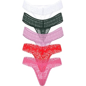 Victoria’s Secret Women’s Lace Thong Underwear, Panties for Women, Multi Pack(Festive Plaid)