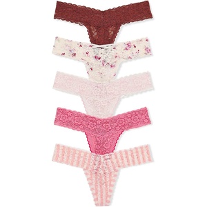 Victoria’s Secret Women’s Lace Thong Underwear, Panties for Women, Multi Pack(Florals & Stripes)