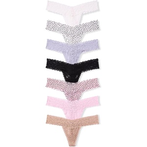 Victoria’s Secret Women’s Lace Thong Underwear, Panties for Women, Multi Pack(Solid & Dot Pack)