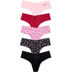 Victoria’s Secret Women’s No Show Thong Underwear, Panties for Women, Multi Pack (XS-XXL)(Scattered Hearts)