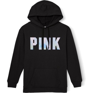 Victoria’s Secret Women’s PINK Logo Campus Hoodie Sweatshirt (XS-XXL)(Pure Black Blur Sans Logo)