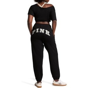 Victoria’s Secret Women’s Pink Logo Campus Sweatpants(Pure Black)