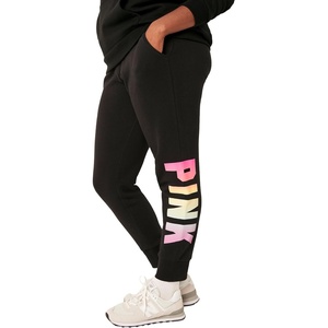 Victoria’s Secret Women’s Pink Logo Fleece Jogger Sweatpants(Pure Black With Gradient Classic Logo)