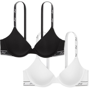 Victoria’s Secret Women’s Pink Wear Everywhere Lightly Lined T-Shirt Bra, Bras for Women (32A-38DD)(Black/White Logo)