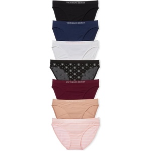Victoria’s Secret Women’s Seamless Bikini Underwear, Moderate Coverage Panties for Women, Multi Pack (XS-XXL)(Black/Noir Navy/White/Black Logo Dots/Kir/Praline/Purest Pink)