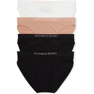 Victoria’s Secret Women’s Seamless Bikini Underwear, Moderate Coverage Panties for Women, Multi Pack (XS-XXL)(White/Praline/Black)