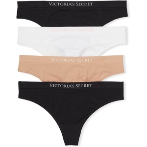 Victoria’s Secret Women’s Seamless Thong Underwear, Panties for Women, Multi Pack (XS-XXL)(Black/White/Praline)