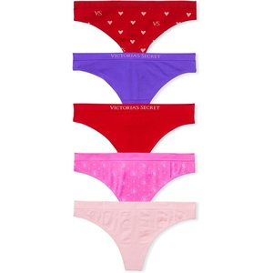 Victoria’s Secret Women’s Seamless Thong Underwear, Panties for Women, Multi Pack (XS-XXL)(Heart Logo/Purple Shock/Lipstick/Neon Princess/Pretty Blossom)